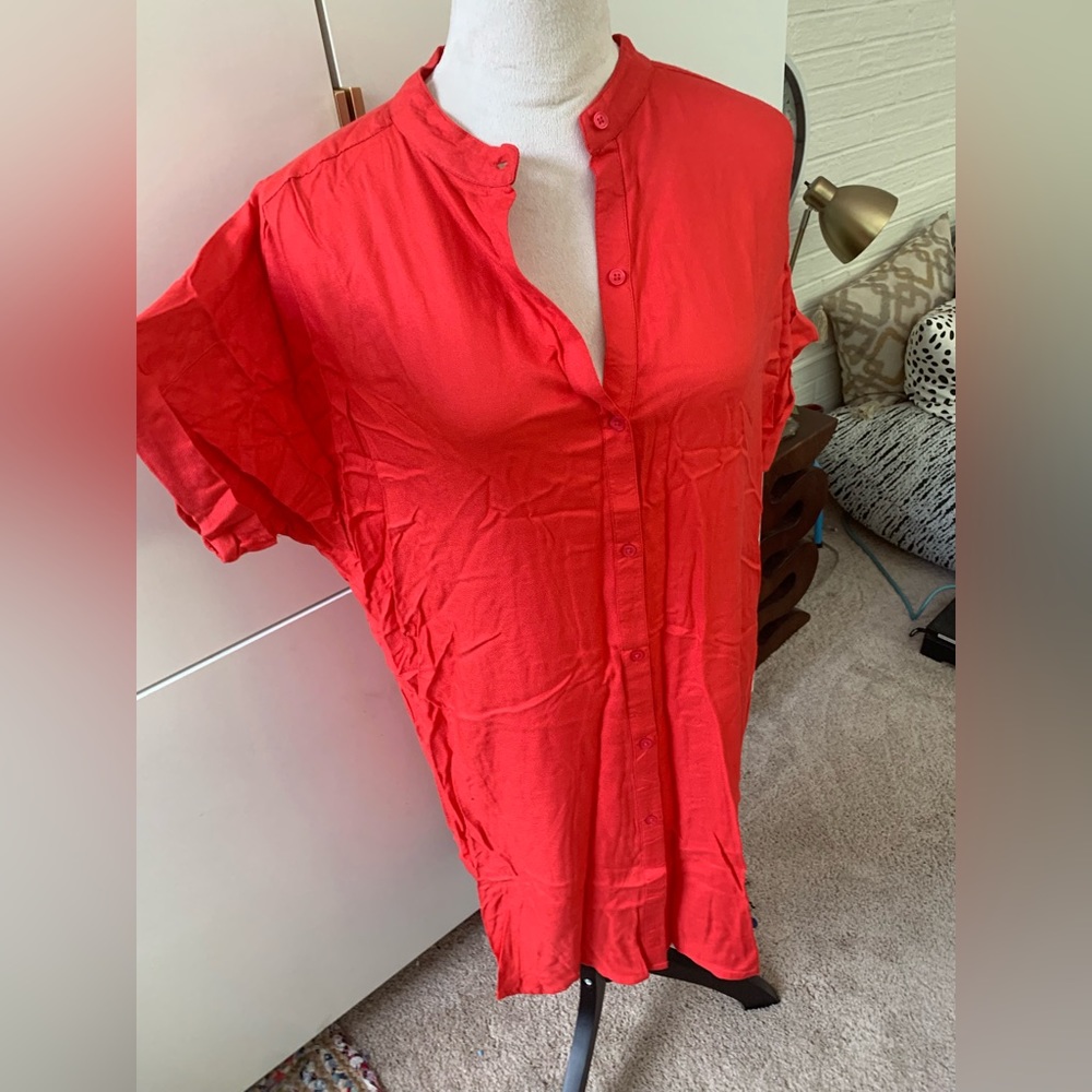 Red Button Down Casual Dress One Size